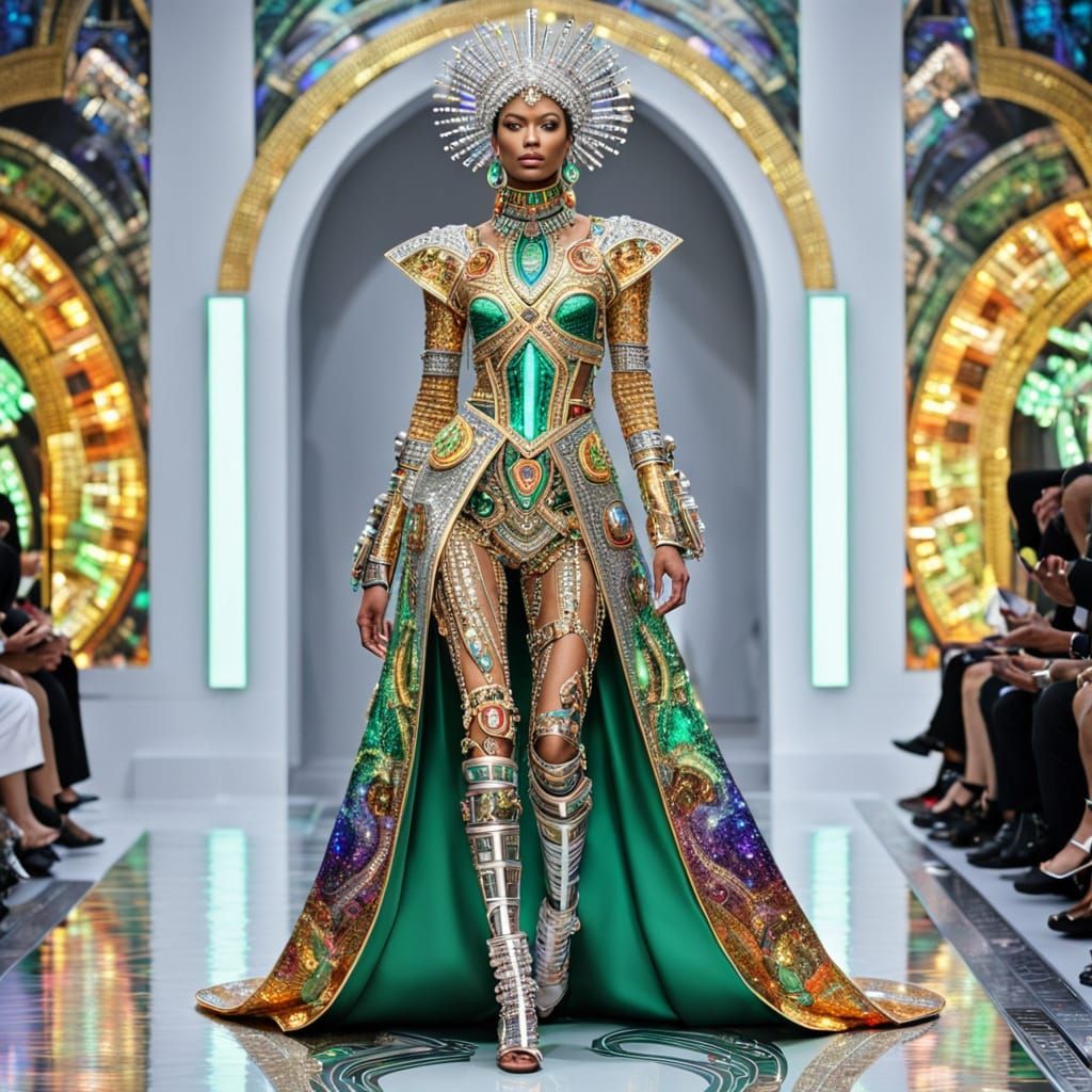 Runway Modeling a Futuristic Evening Dress