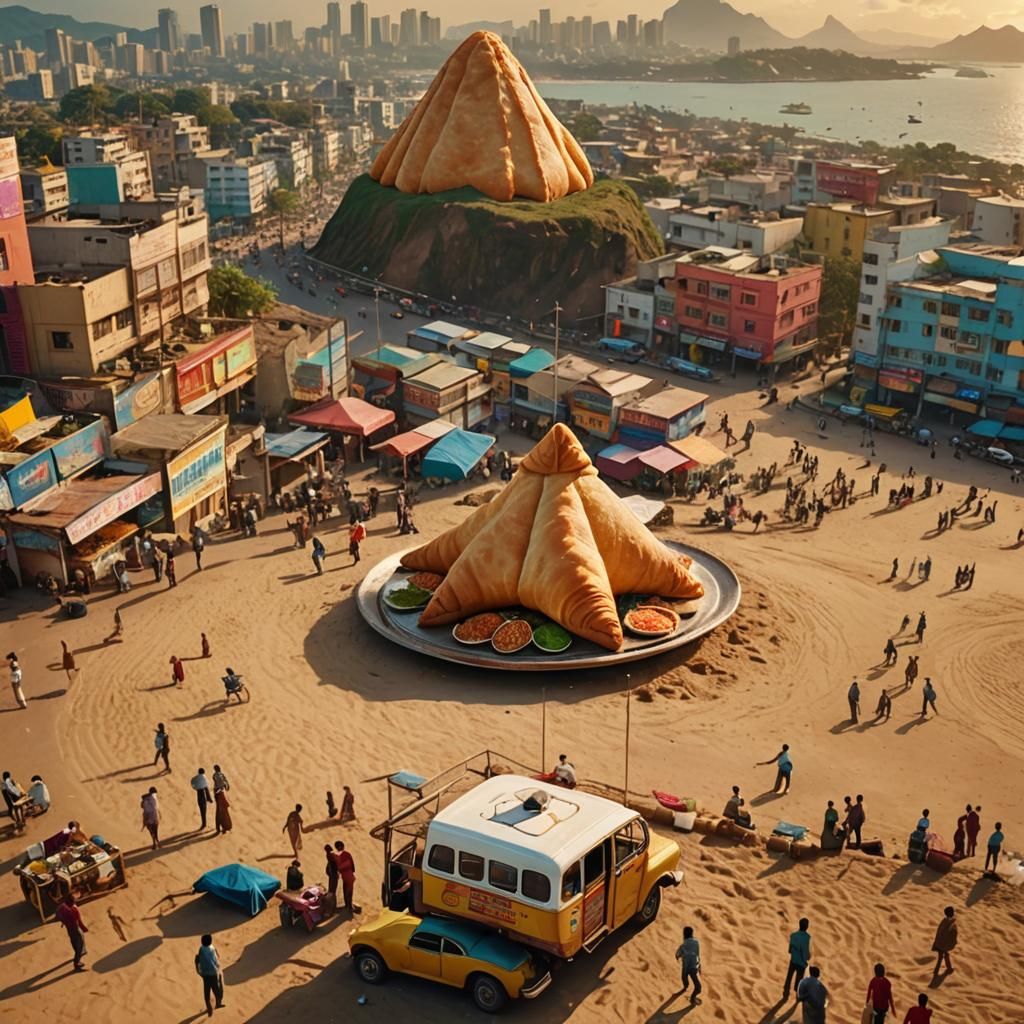 Giant Indian Snacks in a Surreal Landscape