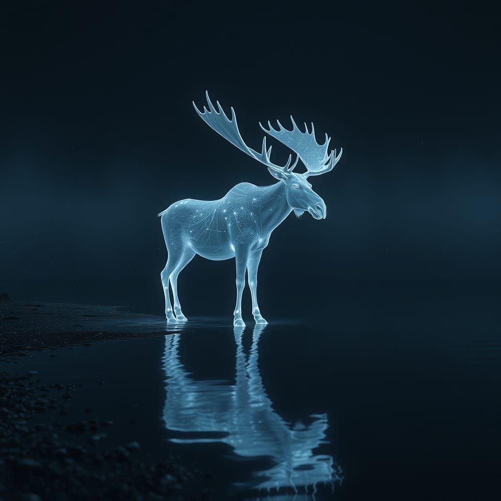 Ethereal Spectral Moose at Water's Edge