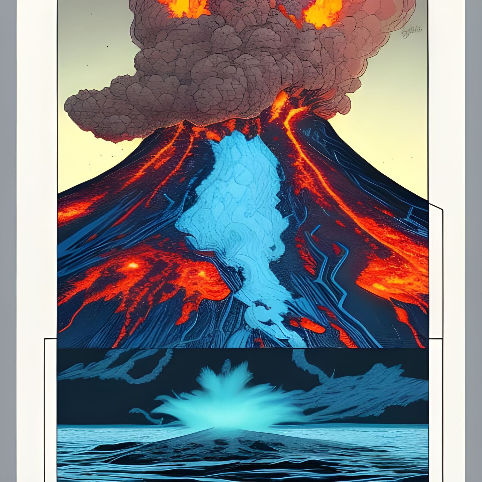 Volcanic Eruption in Comic Book Art Style