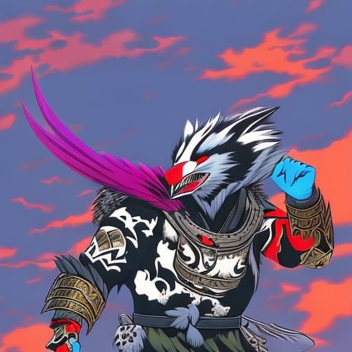 Hannya Badger Raven Hybrid in Anime Comic Style