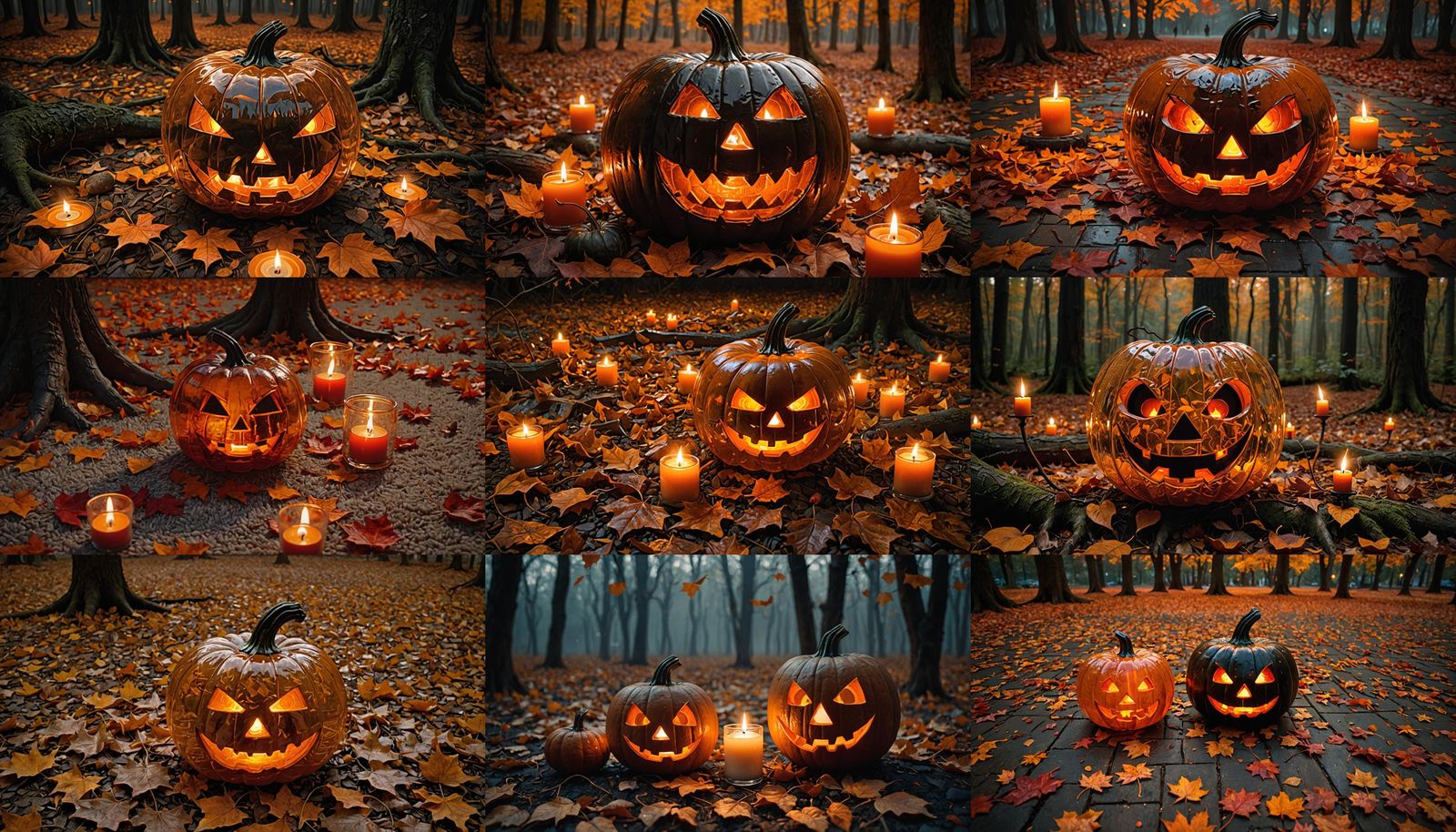 Glowing Glass Jack-o-Lantern in Autumnal Scene