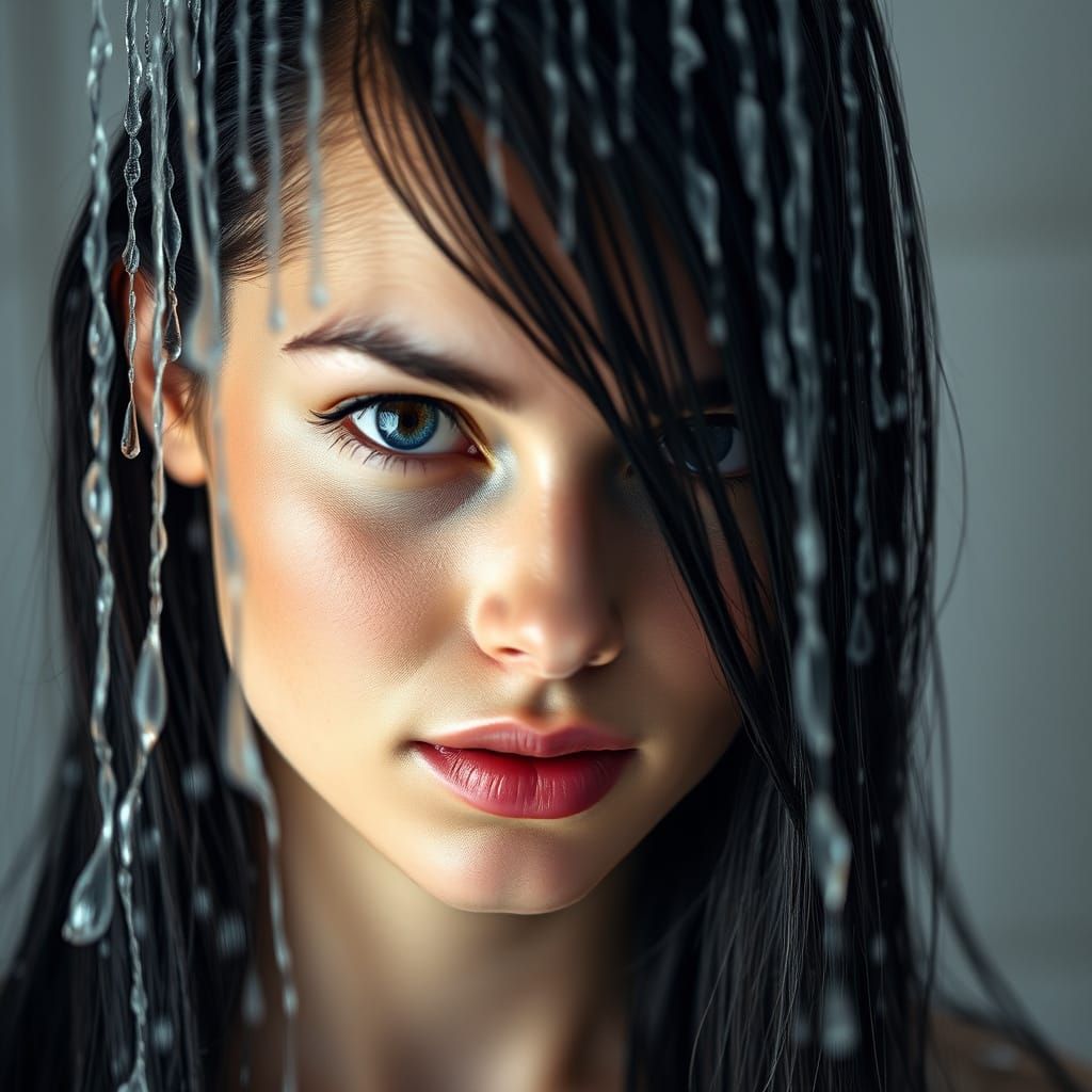 Beautiful Woman Under Shower Stream