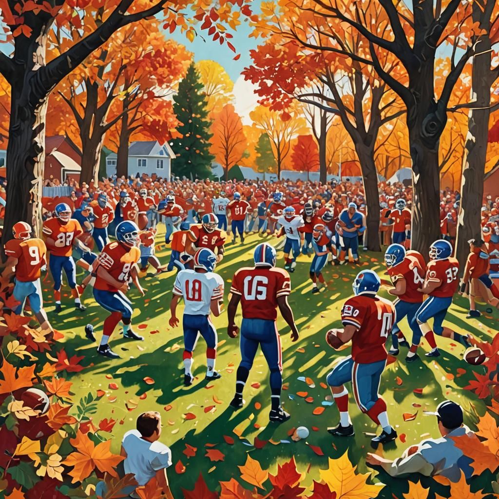 Backyard Football Game in Vibrant Paper Collage Art