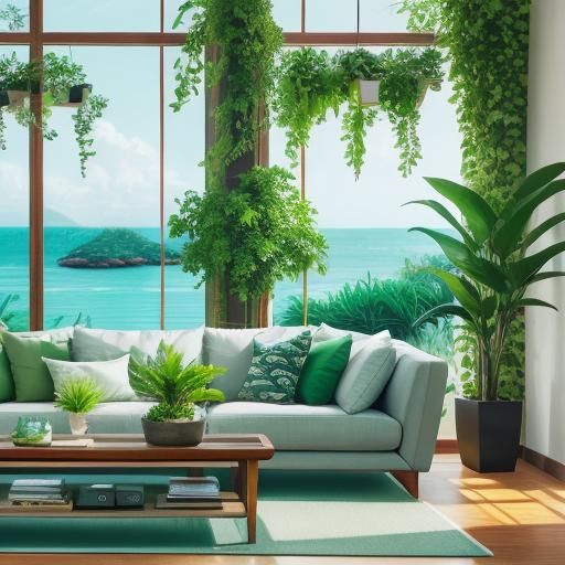 Luxurious Green Living Room with Sea View