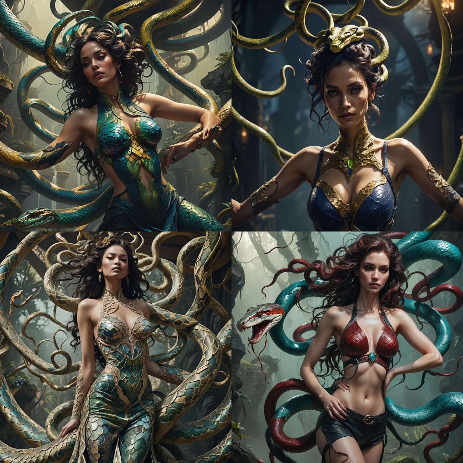 Woman with Snake: Detailed Fantasy Concept Art