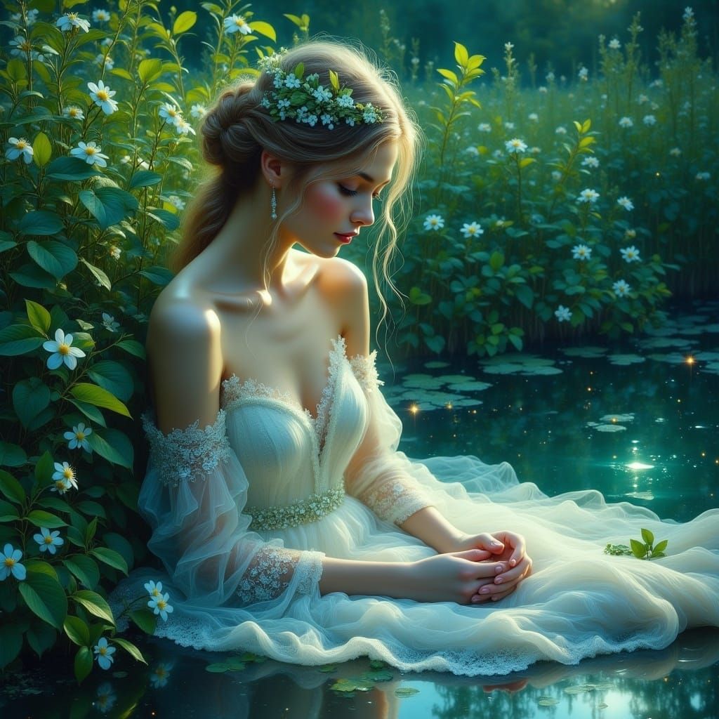 Ethereal Goddess Communes with Nature in a Dreamy Botanical....