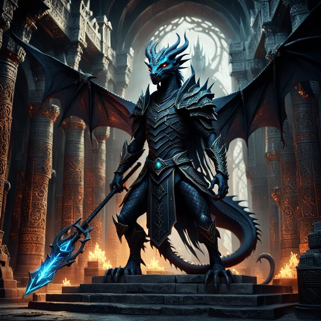 Dark Elf Dragon Hybrid in Ancient Temple