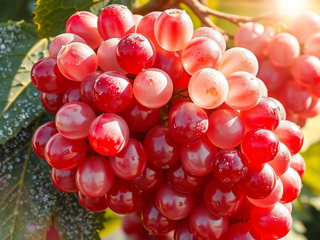Translucent Grapes with Glittering Leaves in 3D Realism