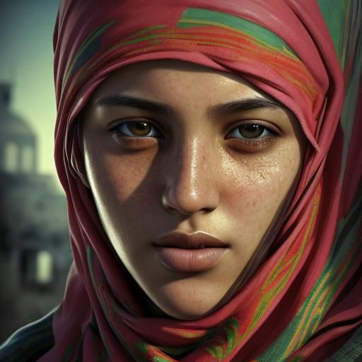 Hyperrealistic Portrait of Palestine in Splash Art Style