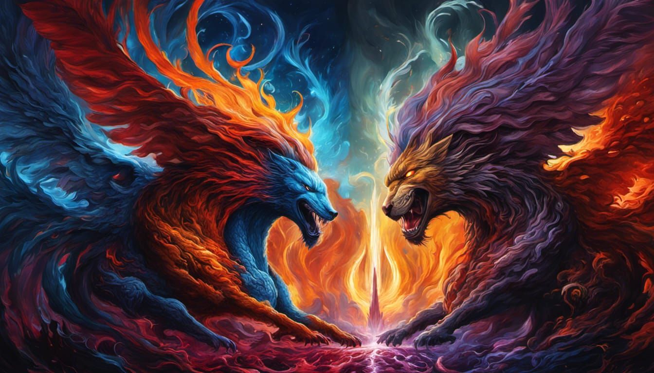 Good Versus Evil: A Fantastical Hyperdetailed Painting