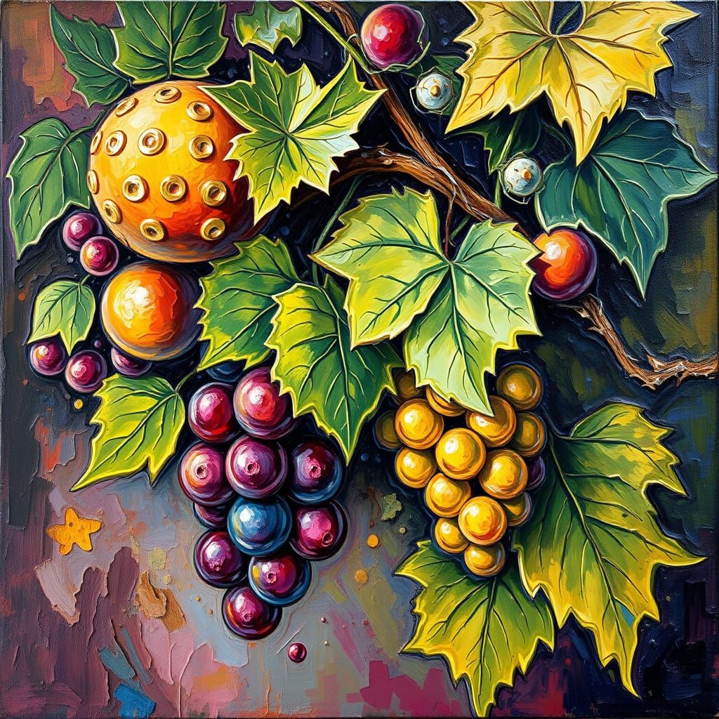 Creator God with Grapes: Neo-Impressionist Oil Painting