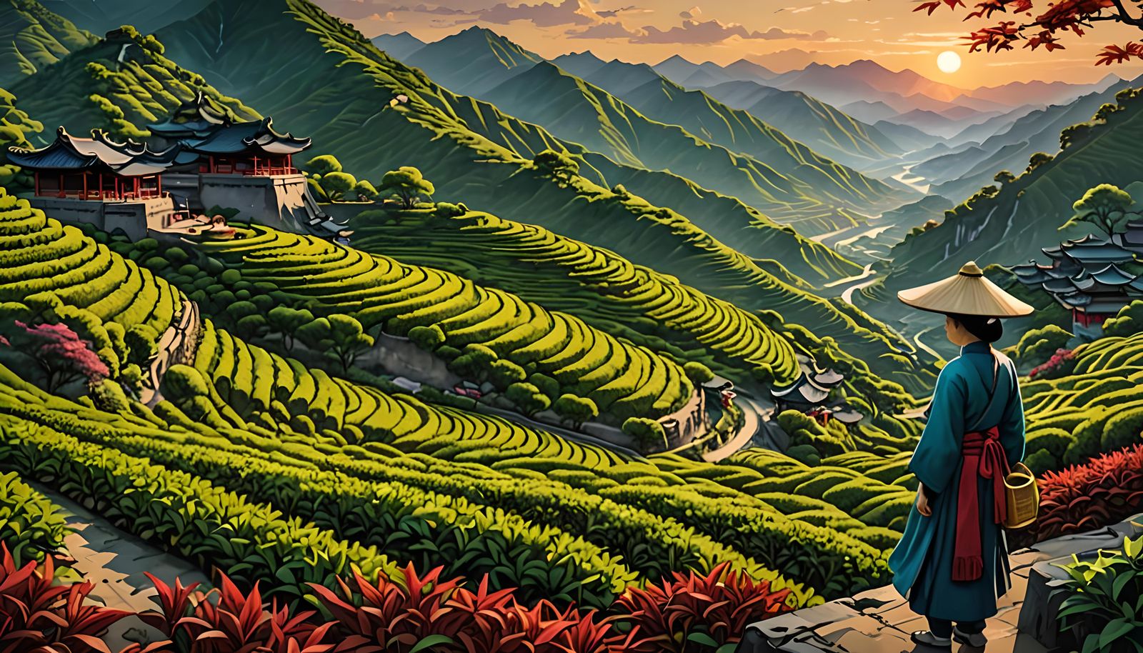 Good tea leaves must be picked piece by piece by hand by the tea picking girl.