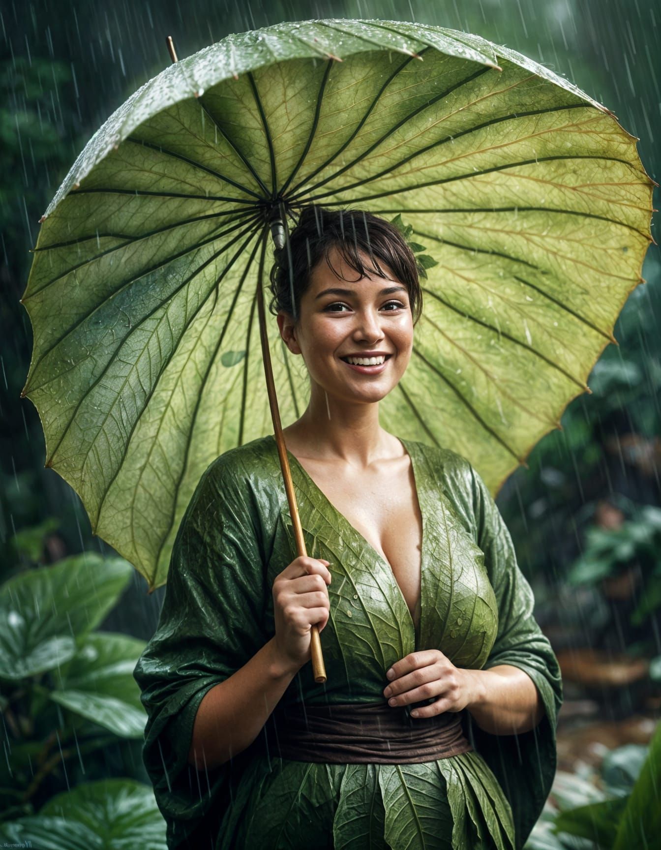 Whimsical Pixie in Rainy Rainforest