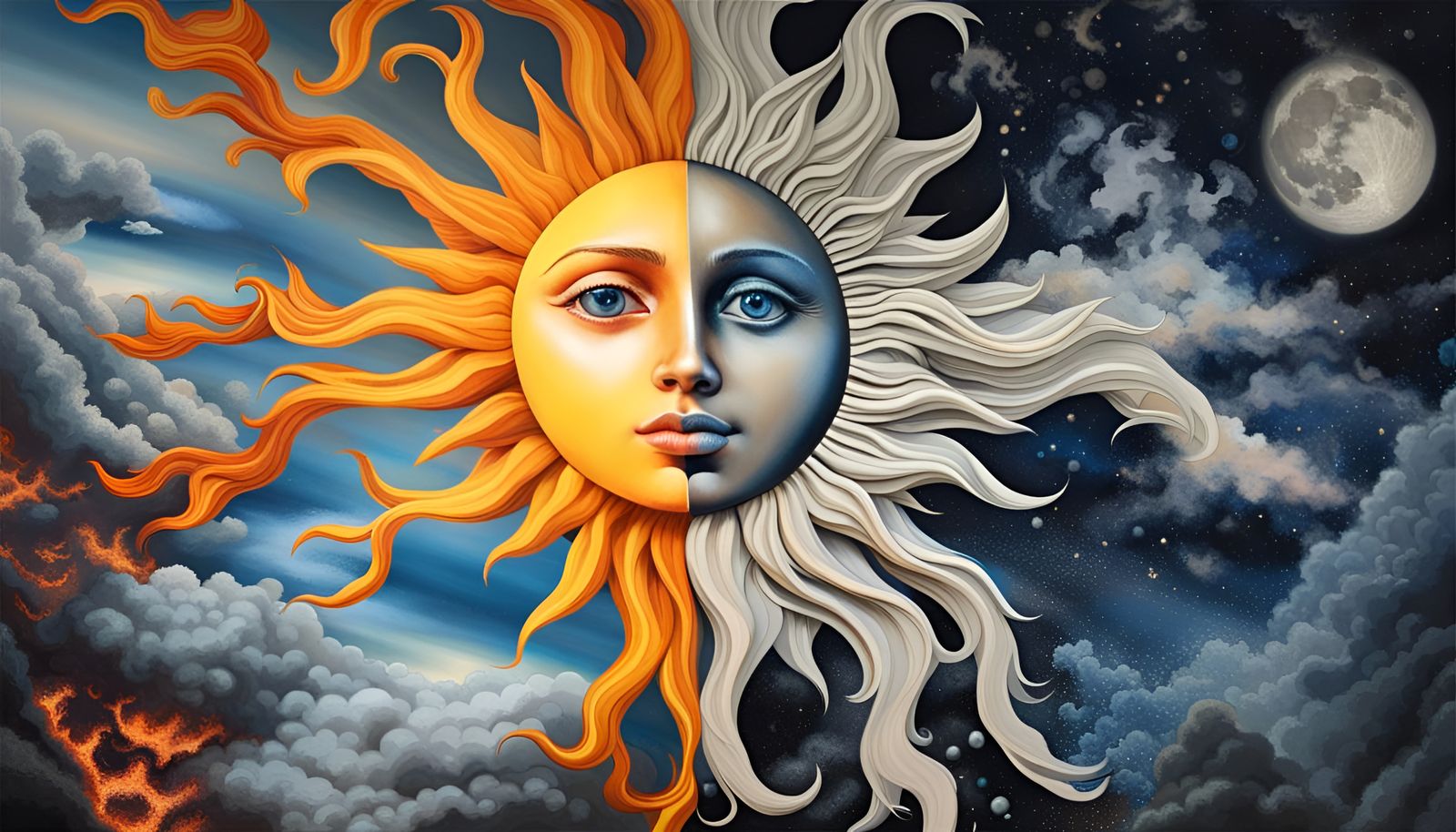 Sun and Moon Embrace in Artistic Rendering