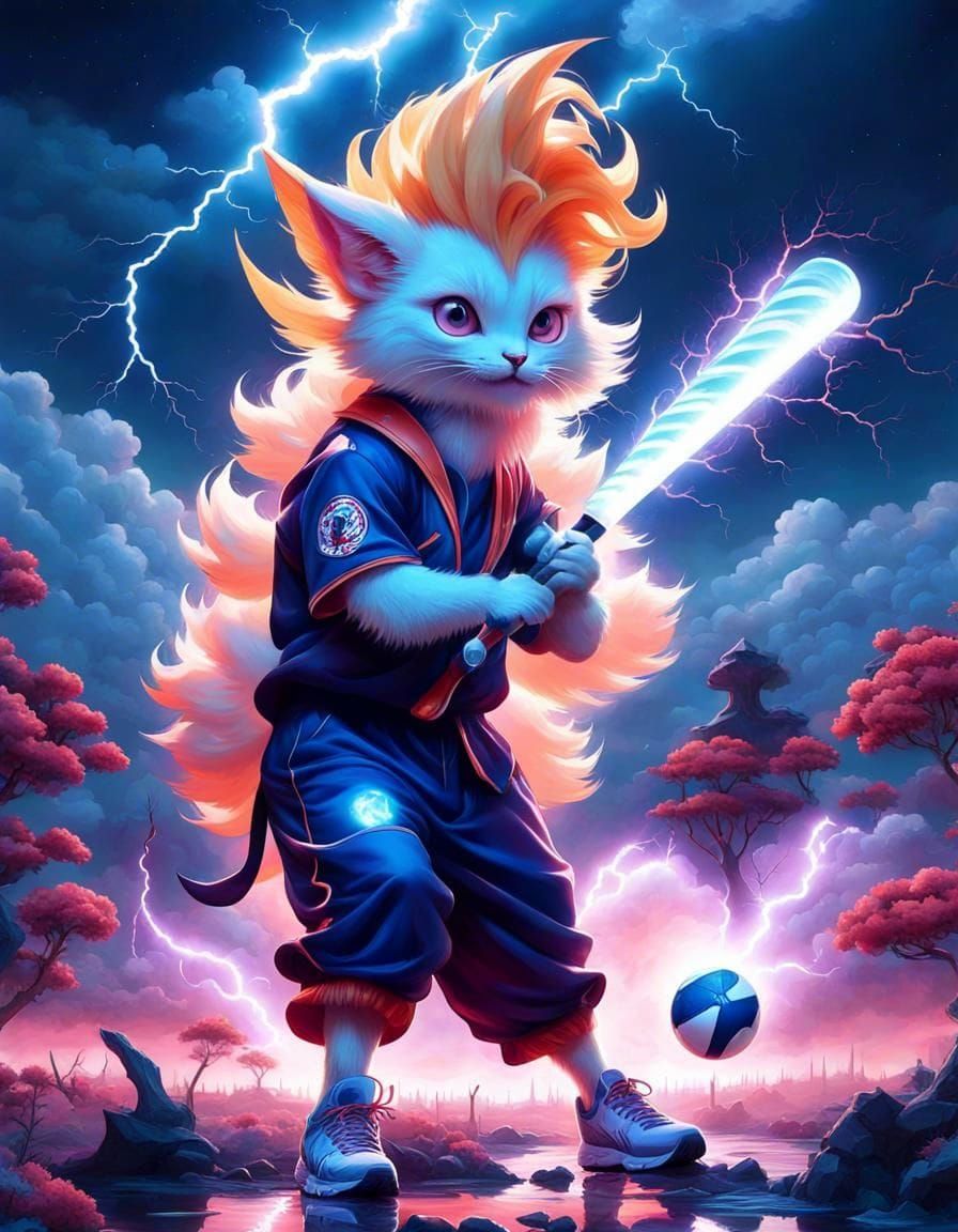 Alien cat baseball batter