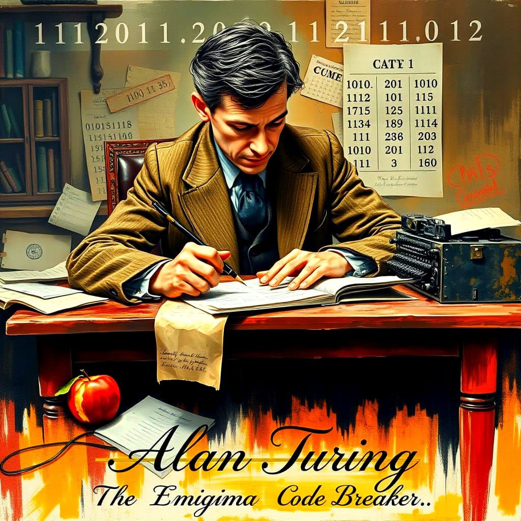 Alan Turing in Gouache Masterpiece