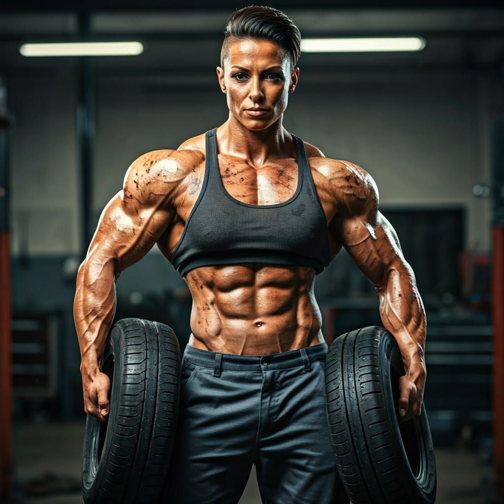 Strong Female Car Mechanic in Garage