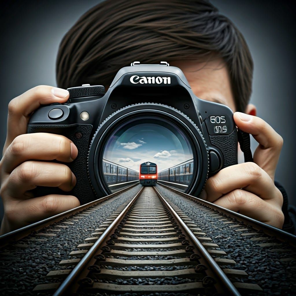 Train Track Through Camera Lens: Surreal Alignment