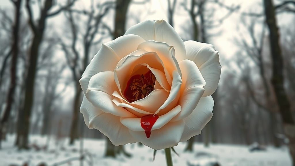 Ethereal White Rose Haunts Haunting Snowy Forest