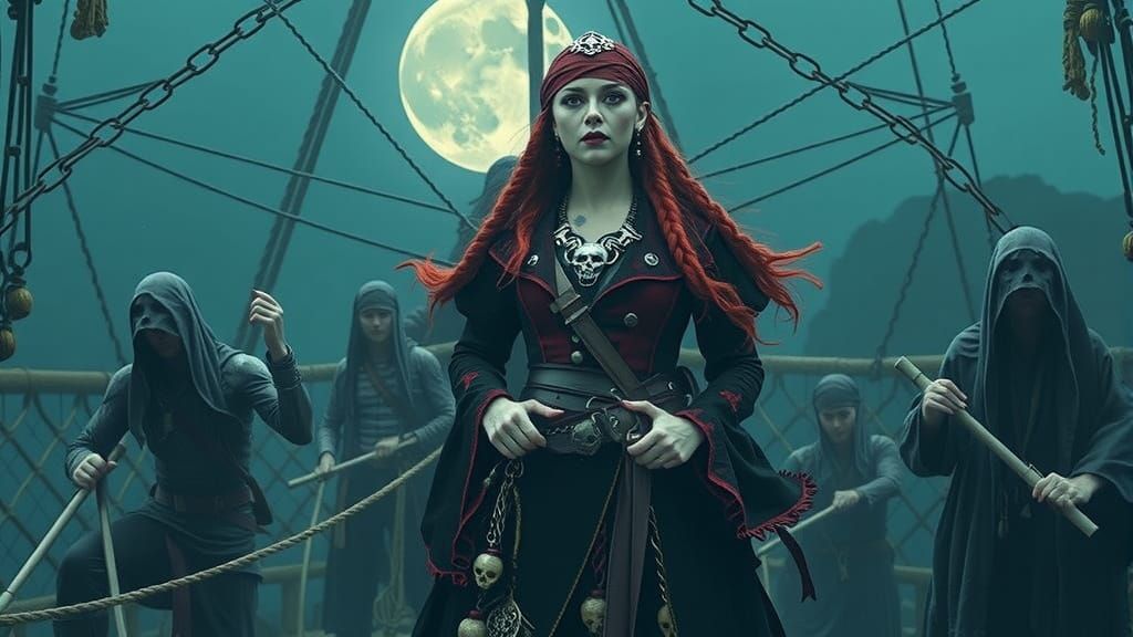 Gothic Pirate Queen on Ghost Ship, Cinematic Still