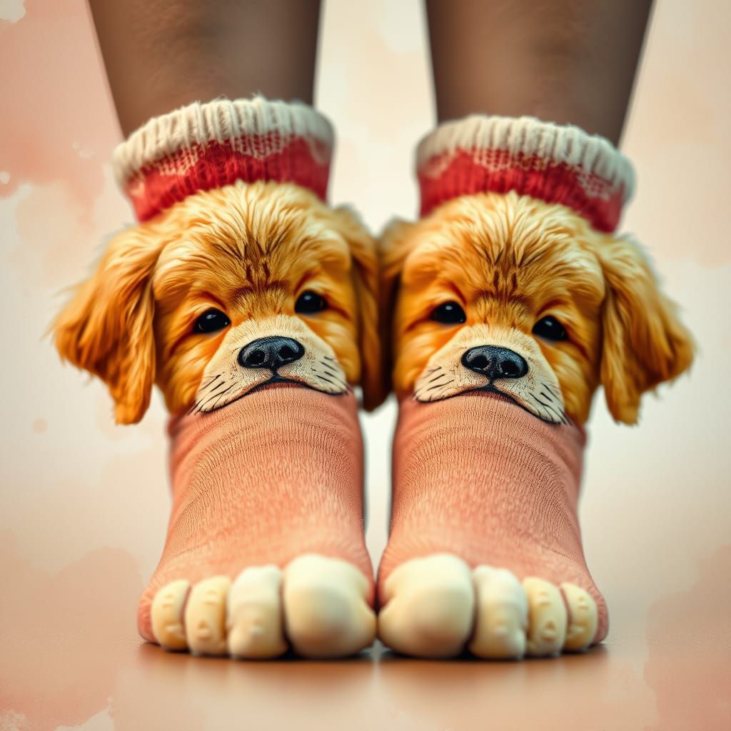 Golden Retriever Socks on Child's Feet in Watercolor