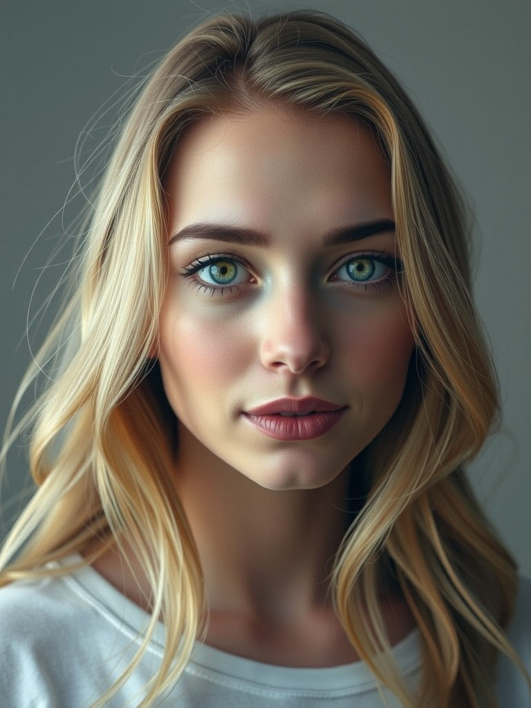 Hyperrealistic Portrait of a Young Woman with Golden Hair