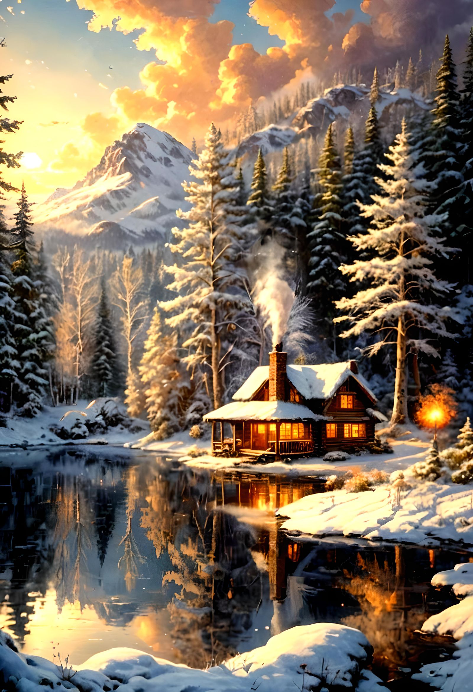 Winter Cabin in Snowy Landscape