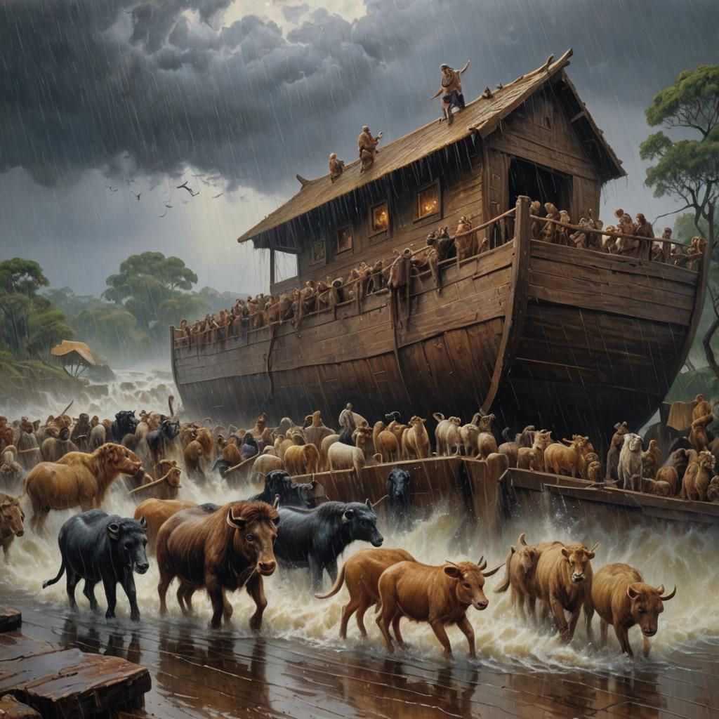 Noah's Ark: Animals Boarding in Heavy Rain