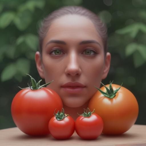 Tomato Face Hyperrealistic 3D Render in Surrealist Style