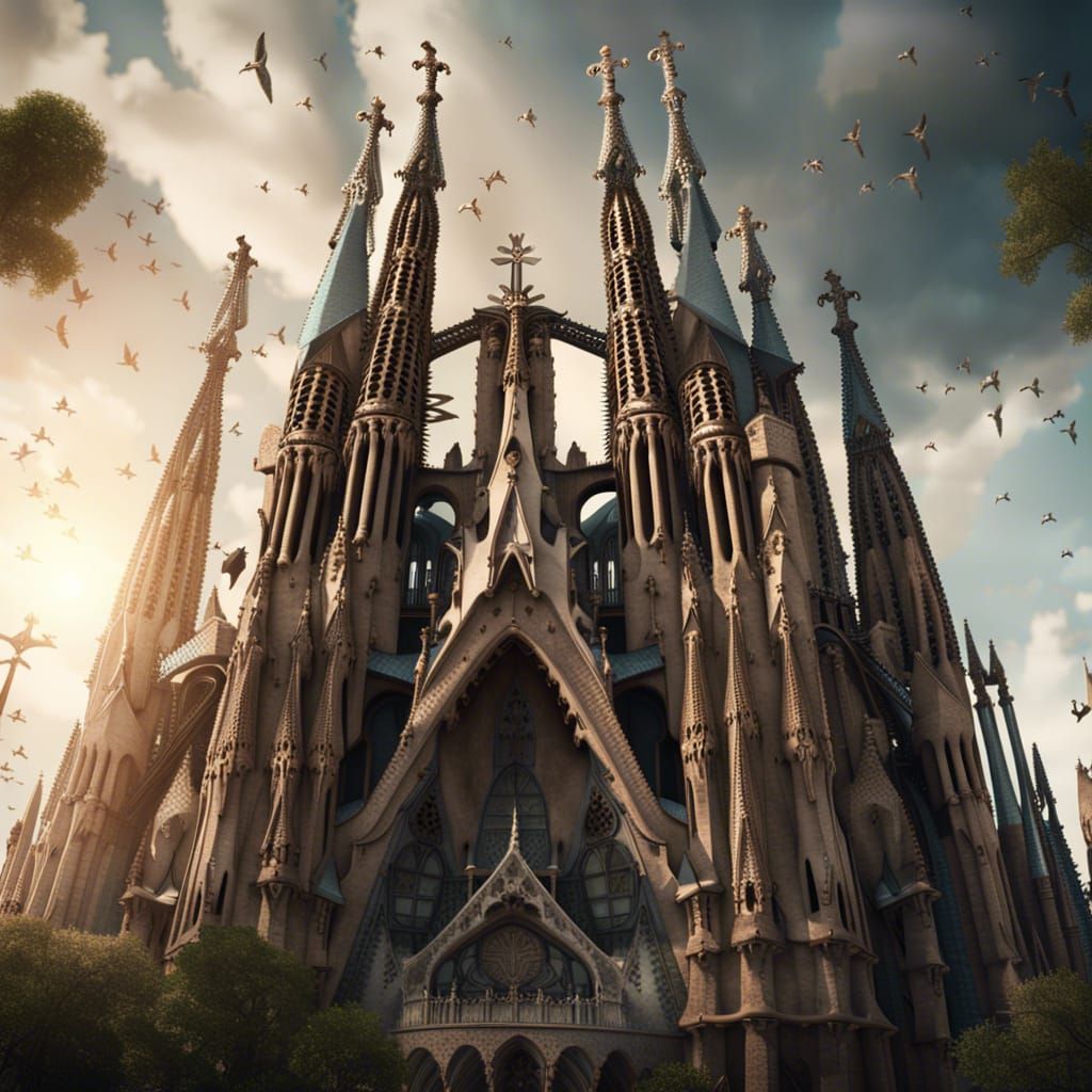 Dramatic Digital Painting of Sagrada Familia Cathedral