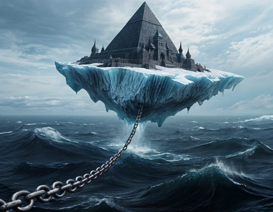 Flying Glacier with Chain and Fantasy Fortress