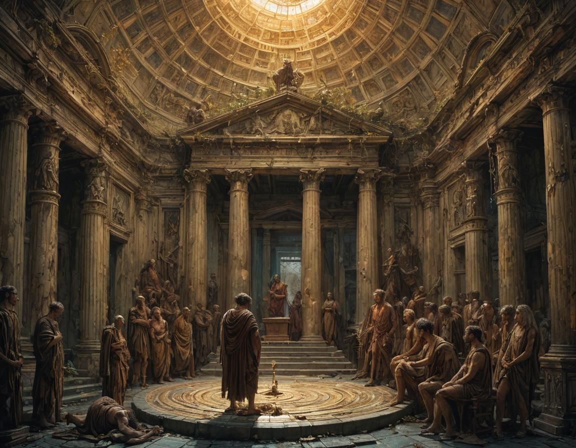 Detailed Greek Academy Artwork in Deep Color