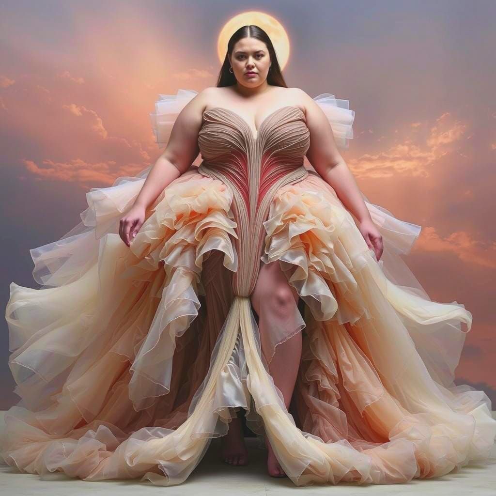 Plus Size Model in Tulle Dress, Van Herpen Style