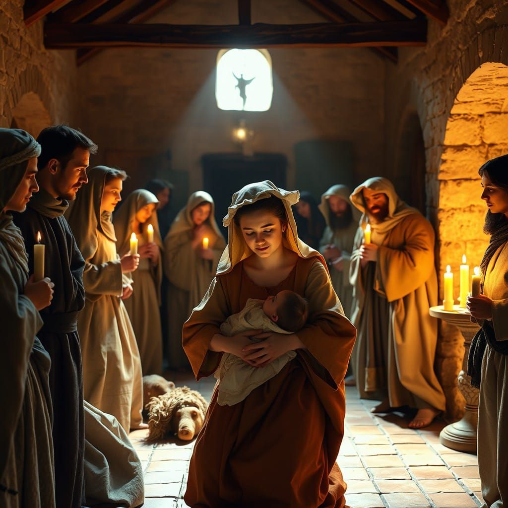 Provençal Nativity Scene in Sun-Kissed French Church