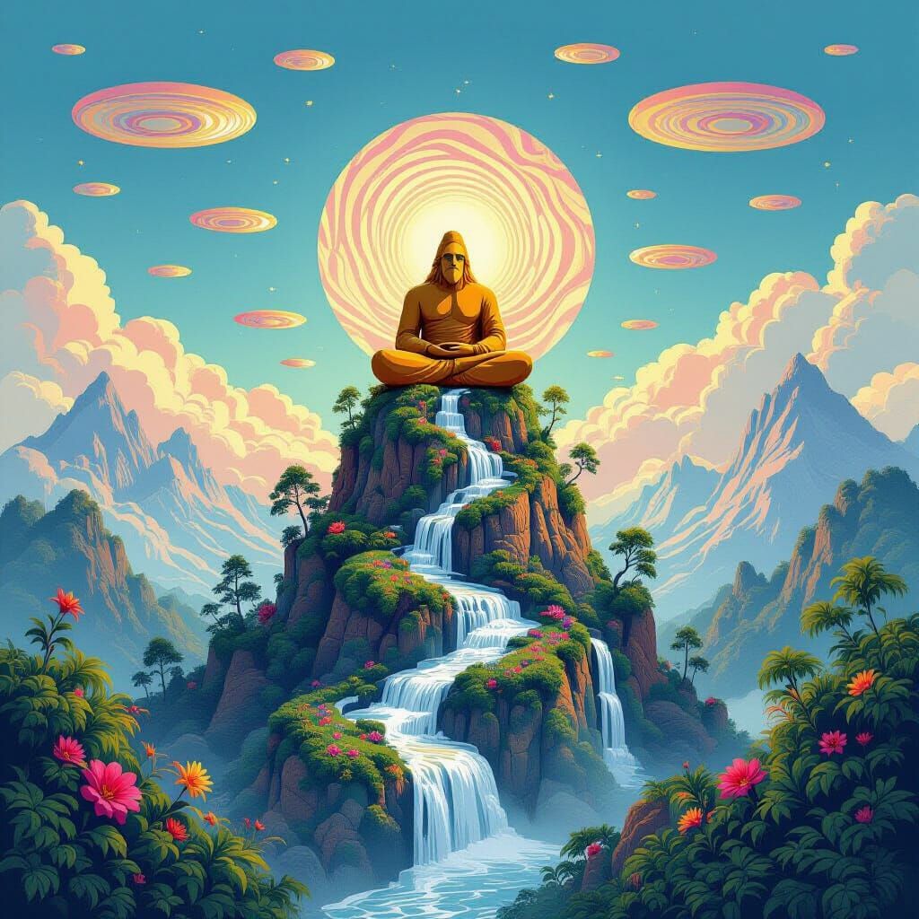 Meditating Sasquatch Statue in Tropical Rainforest