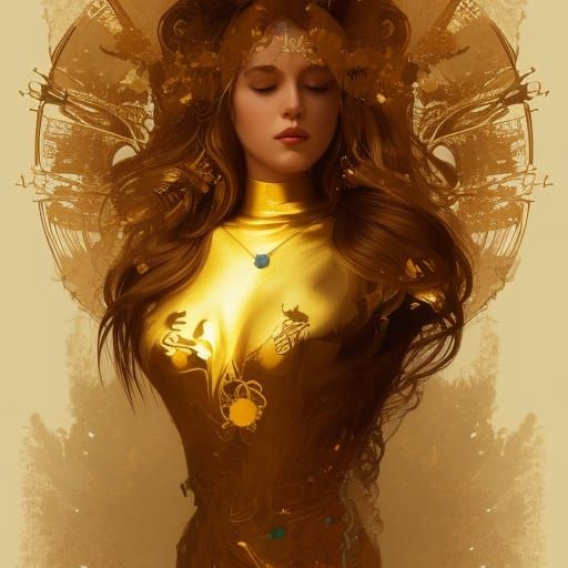 Golden Magic Tree Portrait in Art Nouveau Style