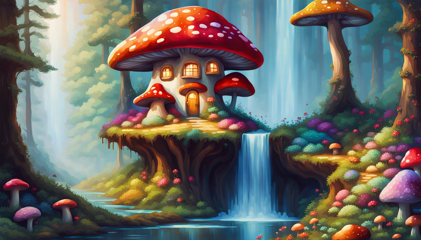 Pixilated Mushroom House in Fantasy Forest