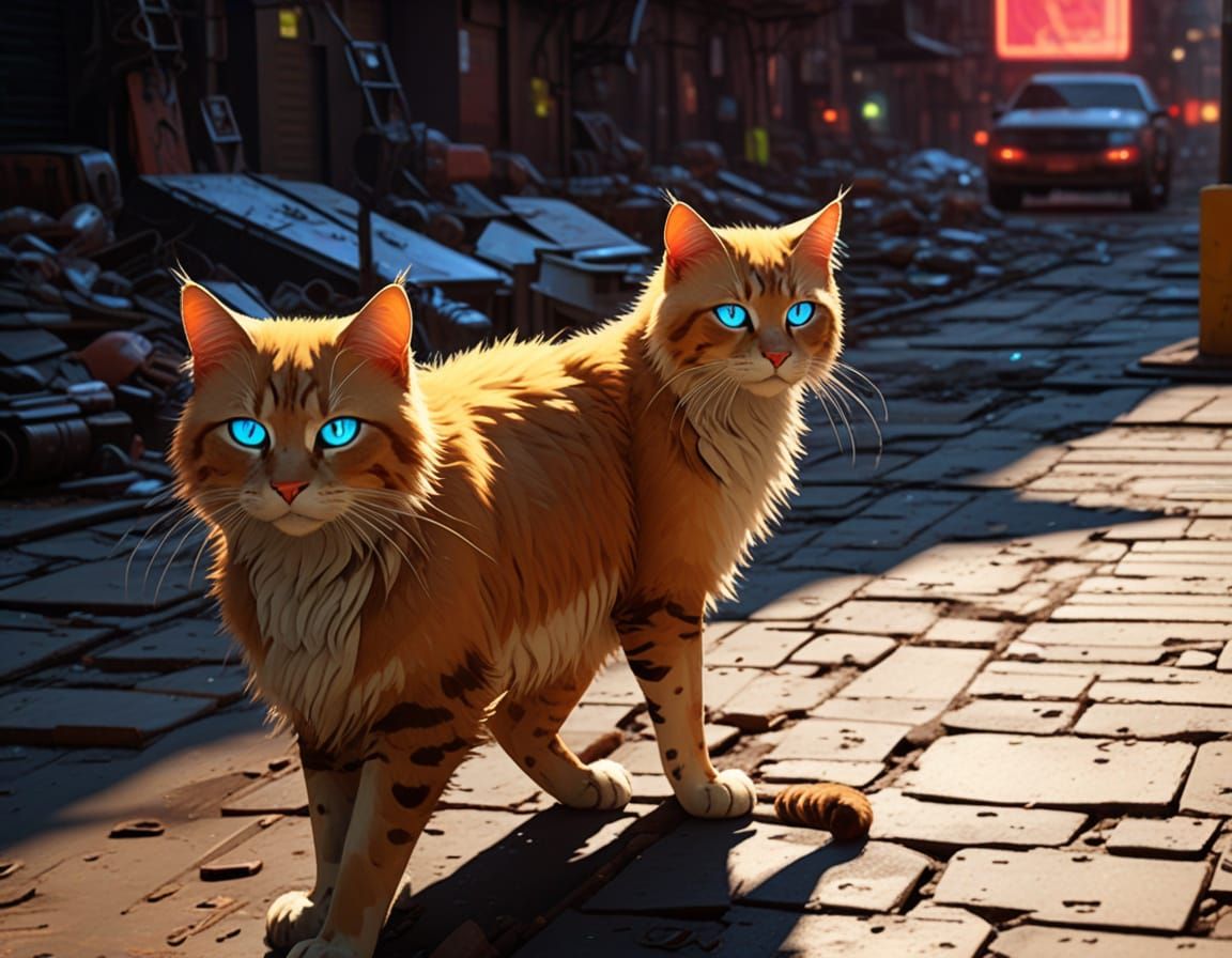 Cyberpunk Mutant Cat in Neon Alleyway