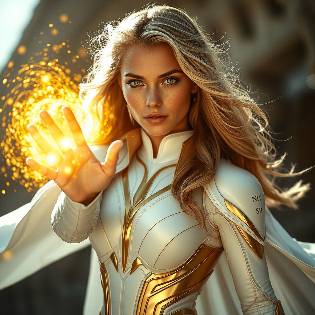 Regal Heroine Channels Gold Magic in Exosuit