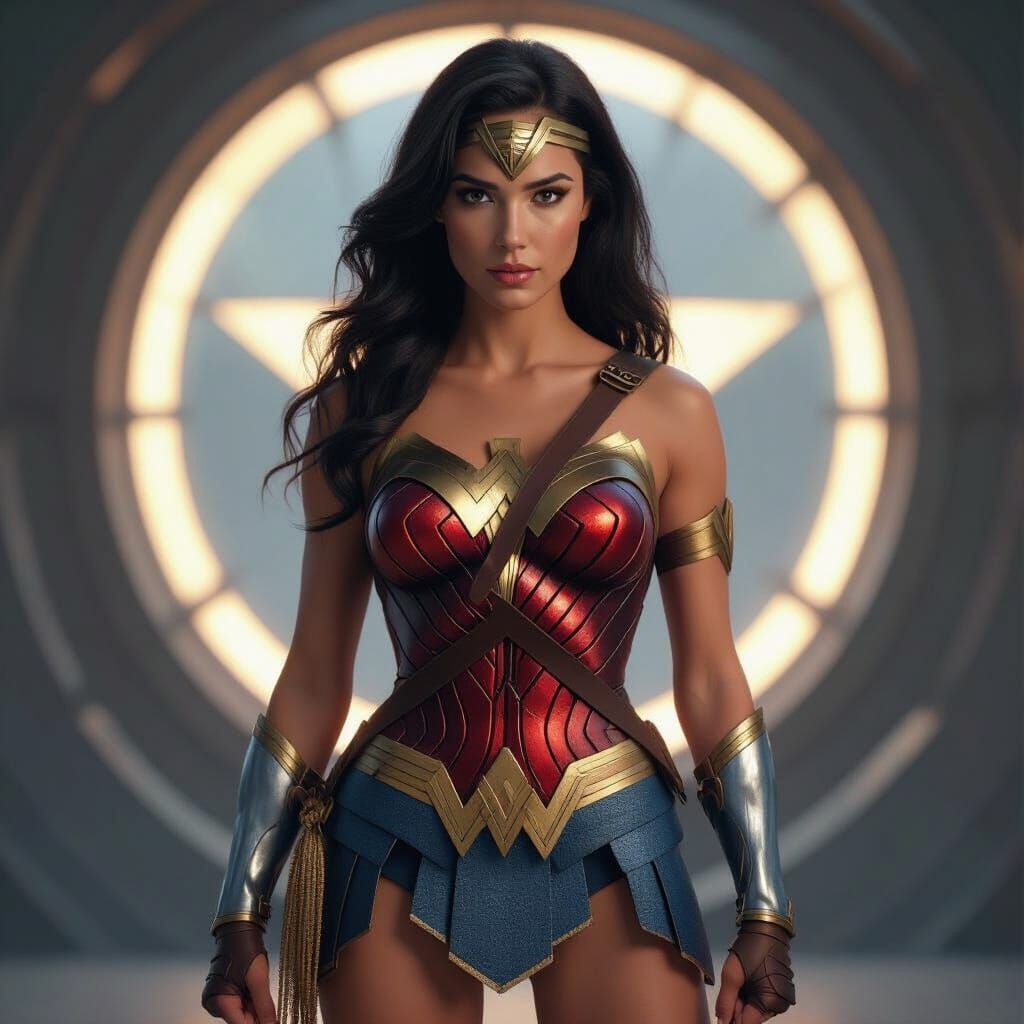 Wonder Woman with White Hair and Gleaming Armor