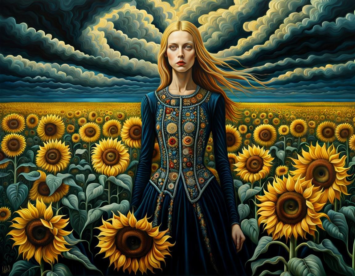 Surreal Fashion Show in Sunflower Field