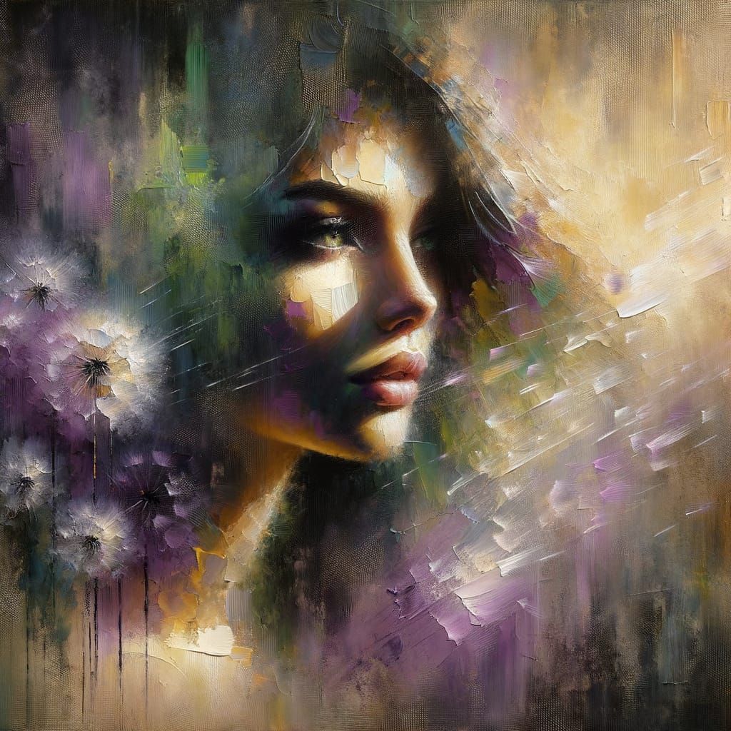 Abstract Expressionist Portrait of Woman in Light and Shadow