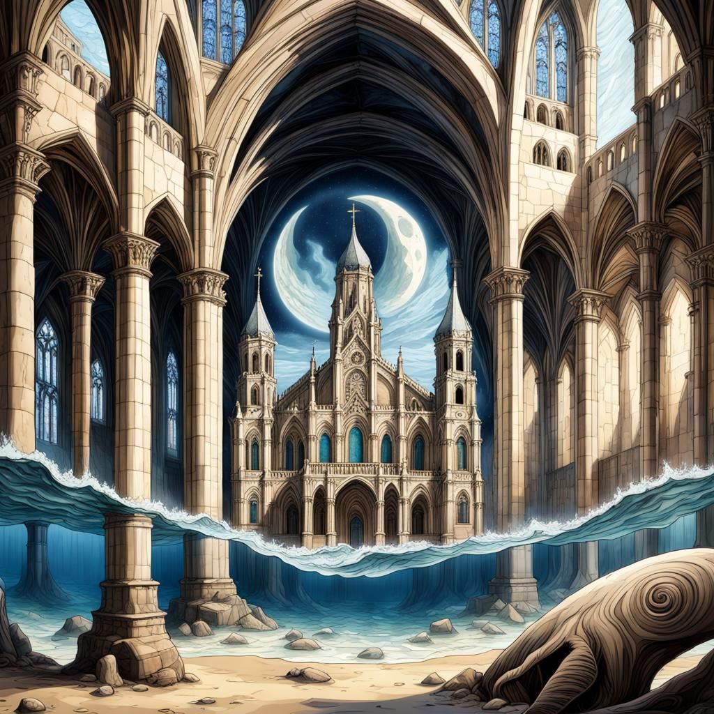 Gothic Cathedral in Whale's Mouth at Sea