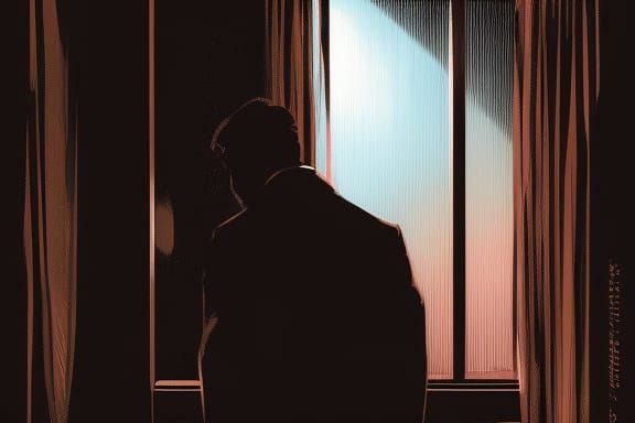 Noir Comic: Man Watching Rainy City at Night