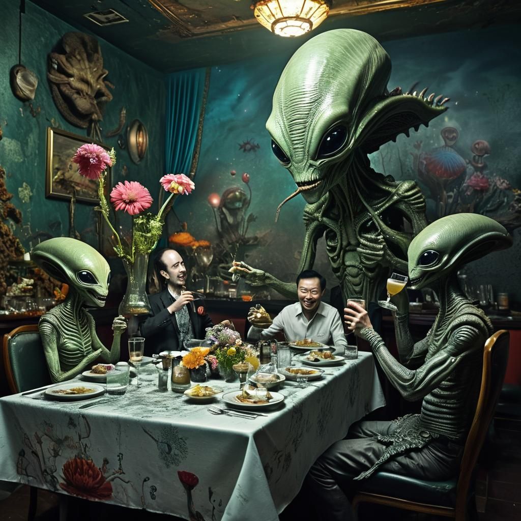 Surreal Restaurant with Beautiful Aliens in Celebration