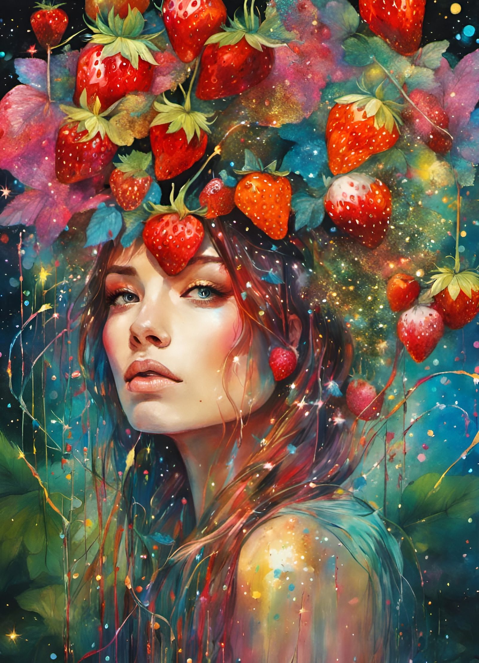 Rainbow Glitter Strawberry Treehouse with Fairy Lights