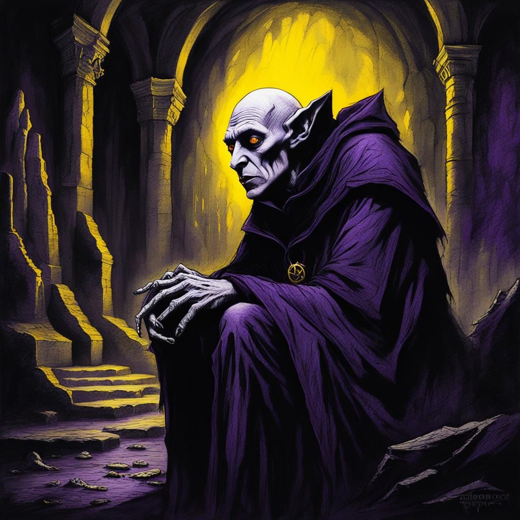 Haunting Nosferatu in Dark Fantasy Charcoal Art
