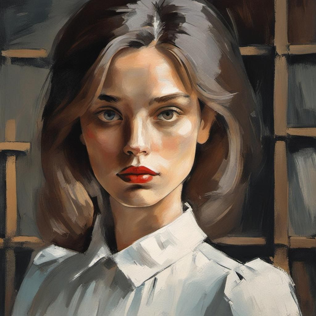 Melancholic Female Portrait in Cubist Style