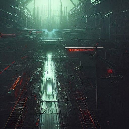 Cyberpunk Train with Lovecraft Monster in Apocalyptic Settin...
